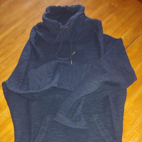 Navy Funnel Neck Shaggy Tweed type stitch Zara Large - Picture 6 of 7